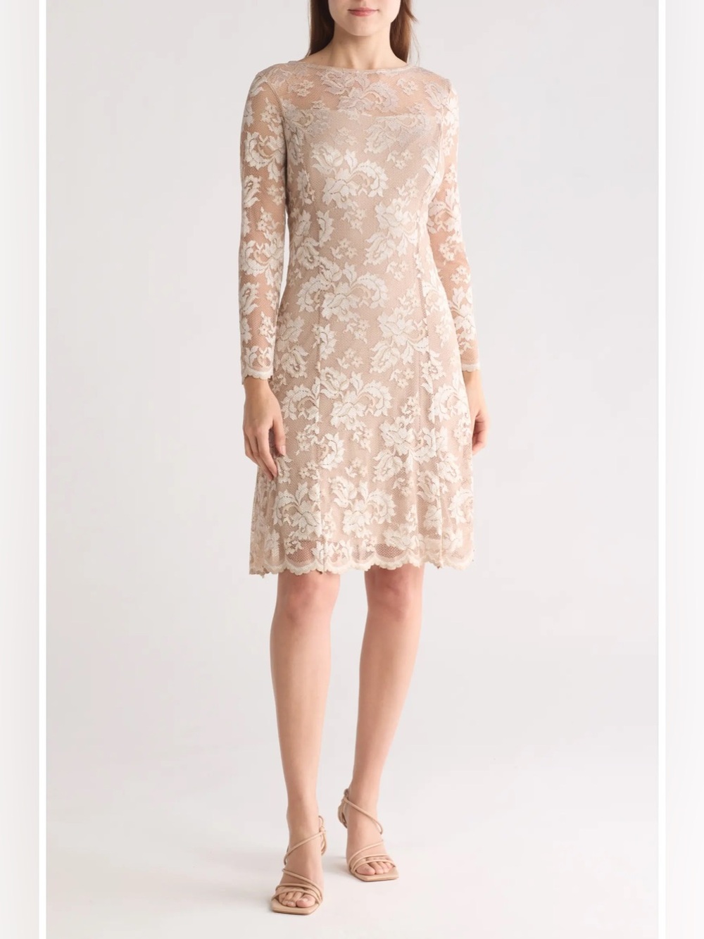 NWOT- Marina Lace Cocktail Dress, champagne, size XL
